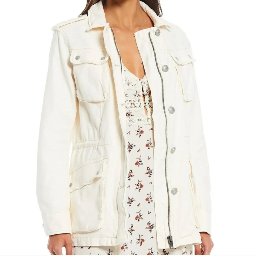 FREE PEOPLE Not Your Brother's Cream Utility Cotton Jacket In Ecru NWOT XS